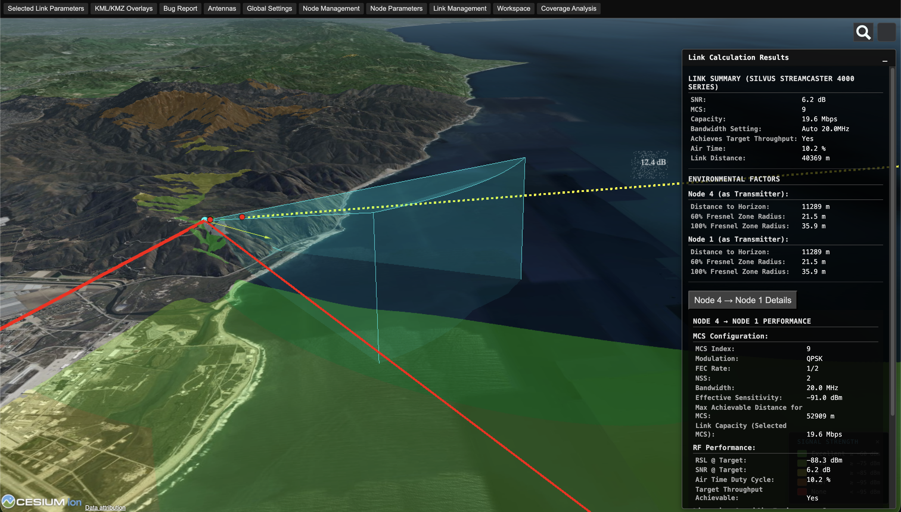 Link Budget Tool — RF link analysis with terrain visualization and signal strength vectors